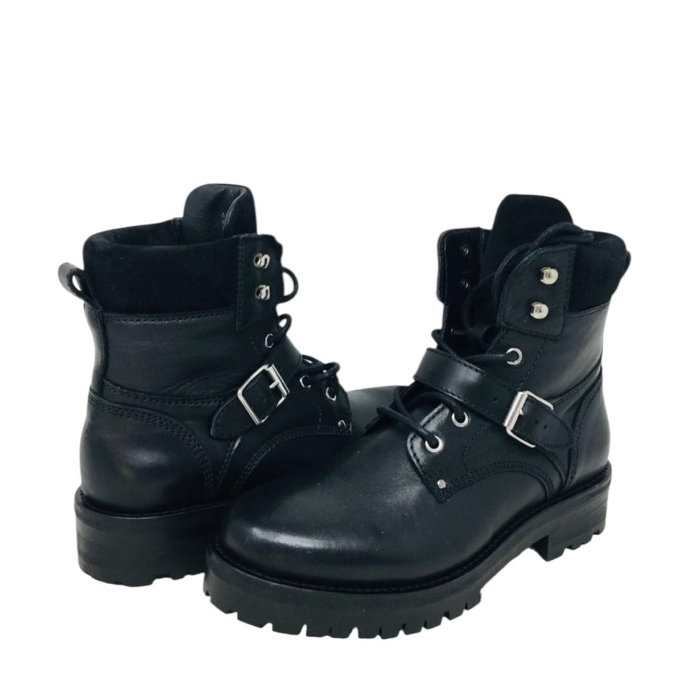 Allsaints Paulina Leather Moto Buckle  Women's Boots